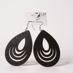 Joker Black Teardrop Dangle Earrings Wood Laser Cut Boho Lightweight